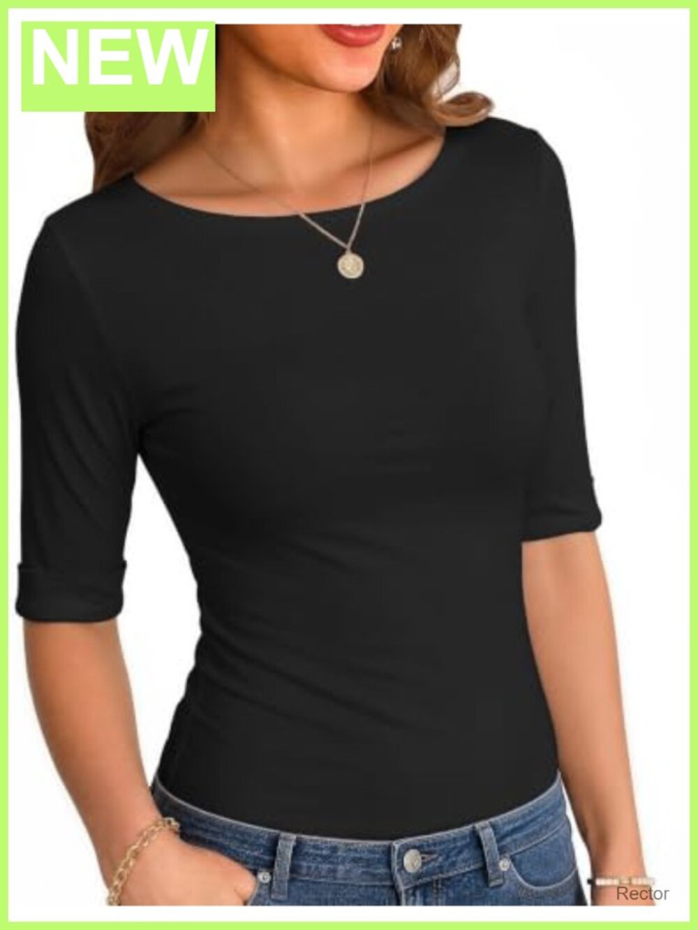 Womens Boat Neck Tee 3/4 Sleeve Business Casual Work Blouse